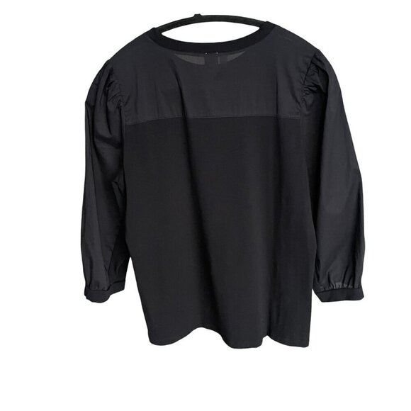 Tristan Black Bouffant Sleeve Top 3/4 Length Semi-Sheer Sleeves Crew Neck Size M - Picture 2 of 12